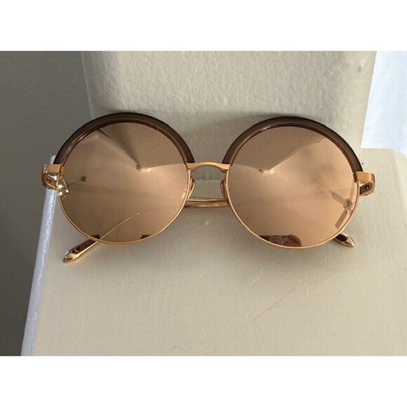 Linda Farrow Rare Rose Gold Wire Frame Chocolate Round Sunglasses LFL966 6 New main image 9